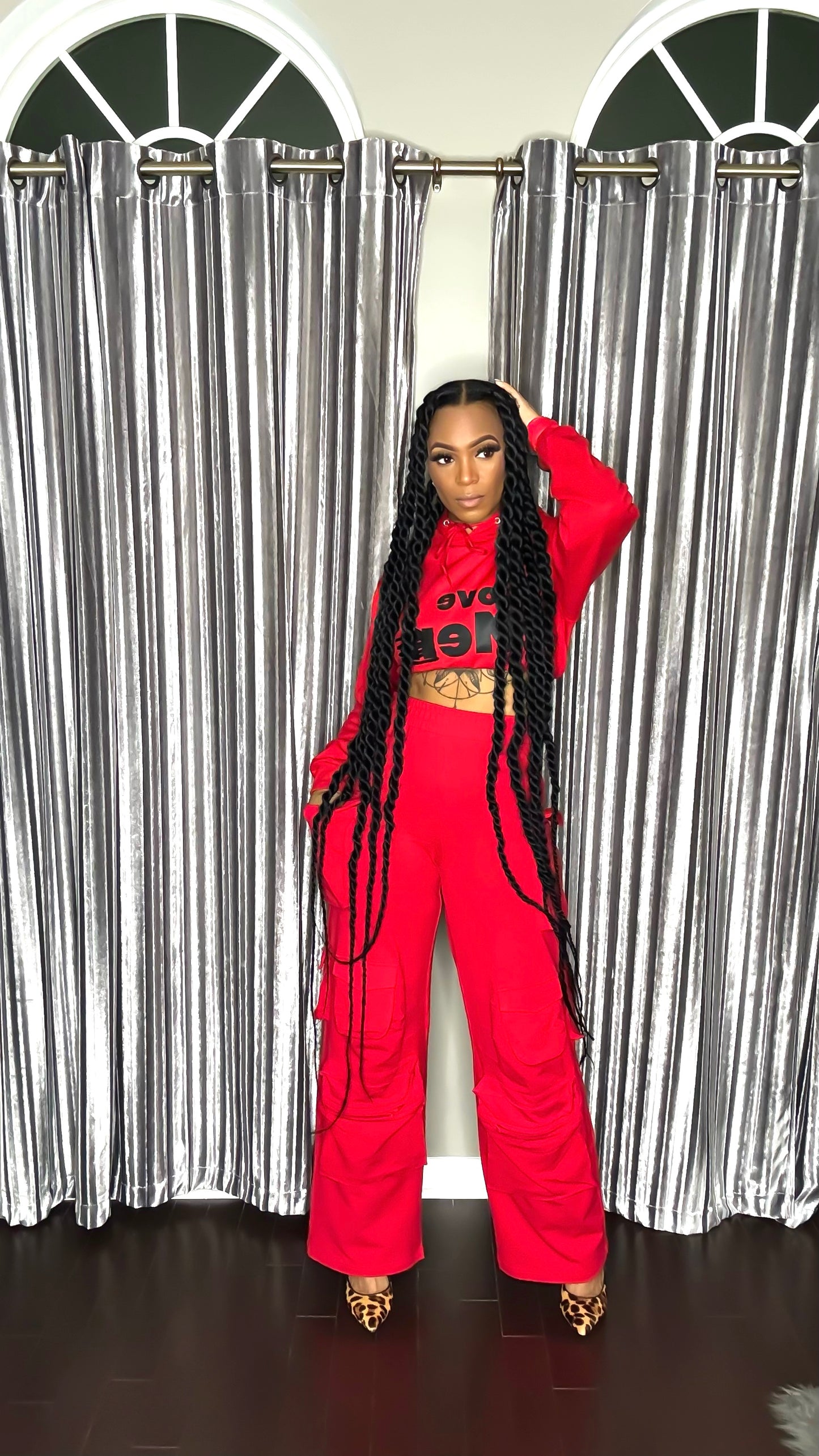 Emily Cargo Joggers (Red and Raspberry)