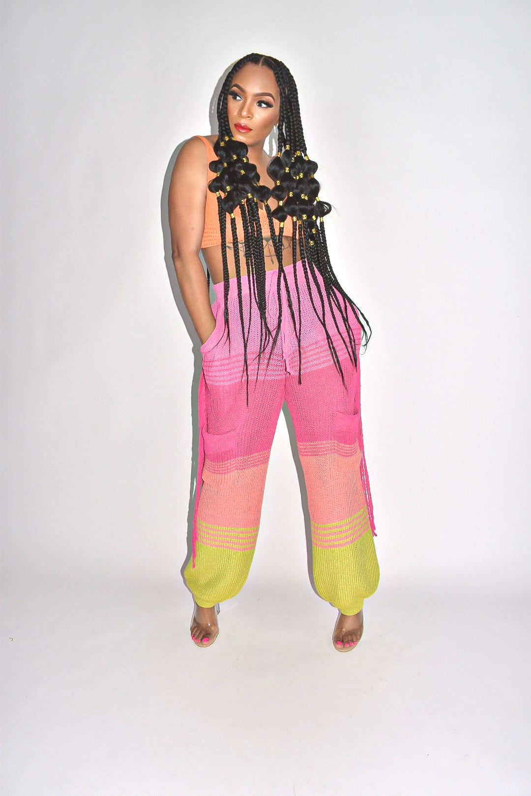 Laila Crochet Colorblock Cargo Pants