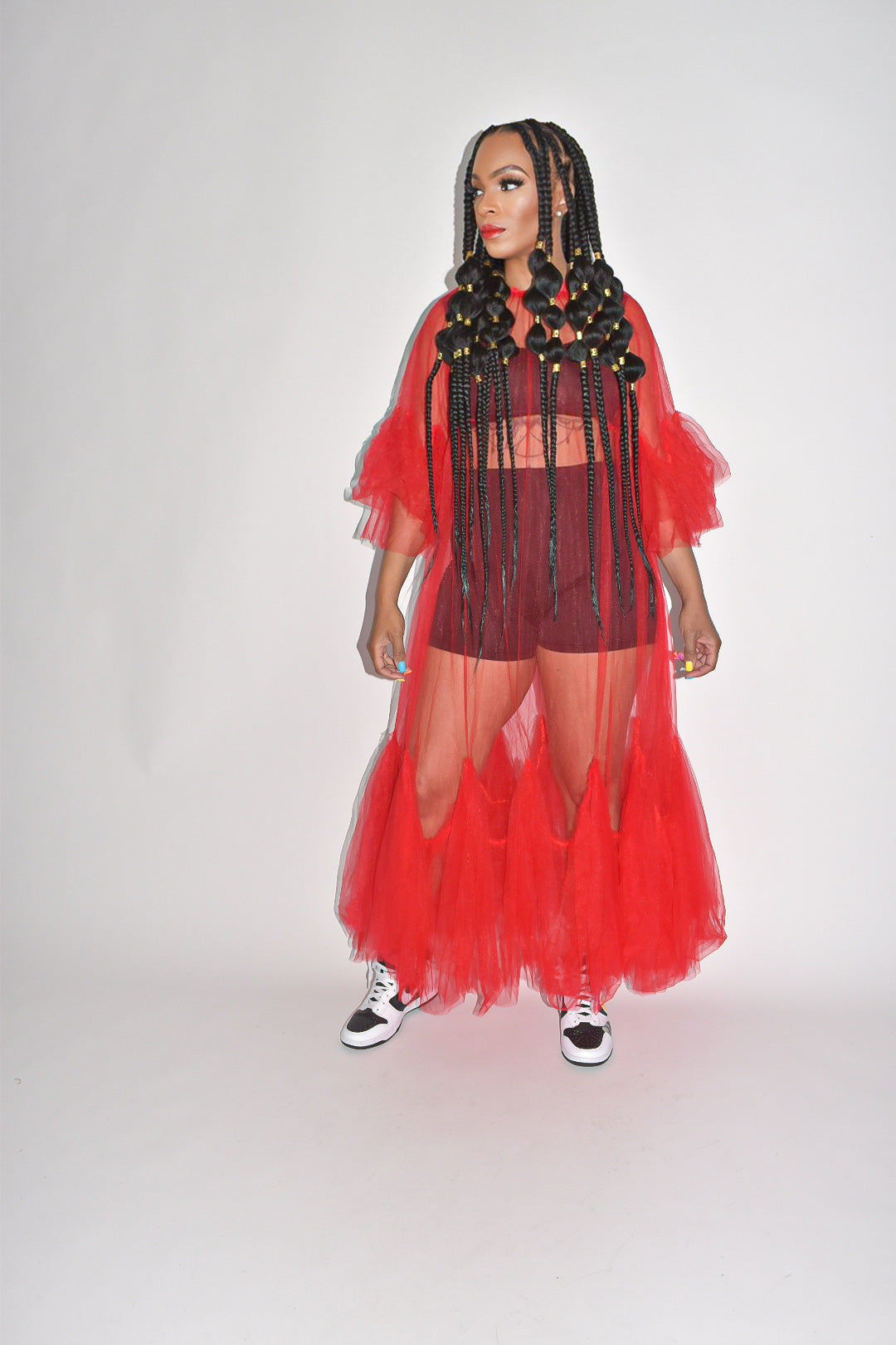 POPPIN Mesh and Tulle Sheer Dress (Available in Red, Black and Blue)