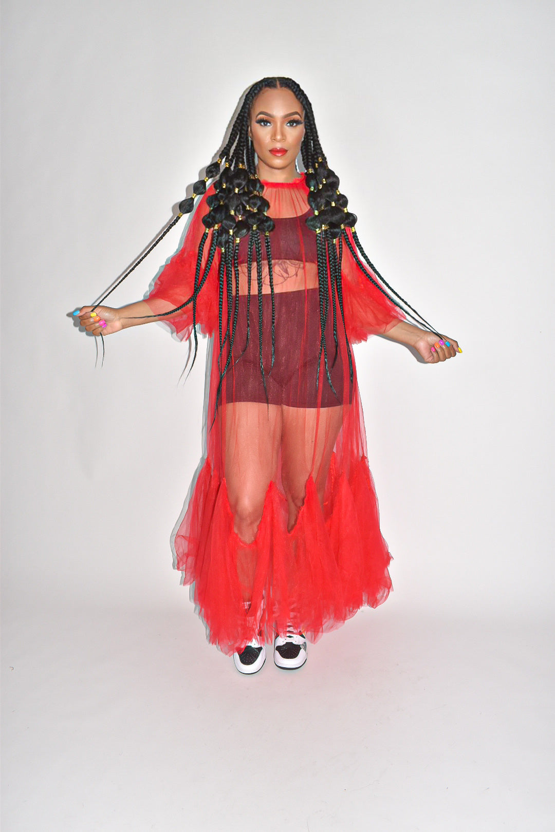 POPPIN Mesh and Tulle Sheer Dress (Available in Red, Black and Blue)