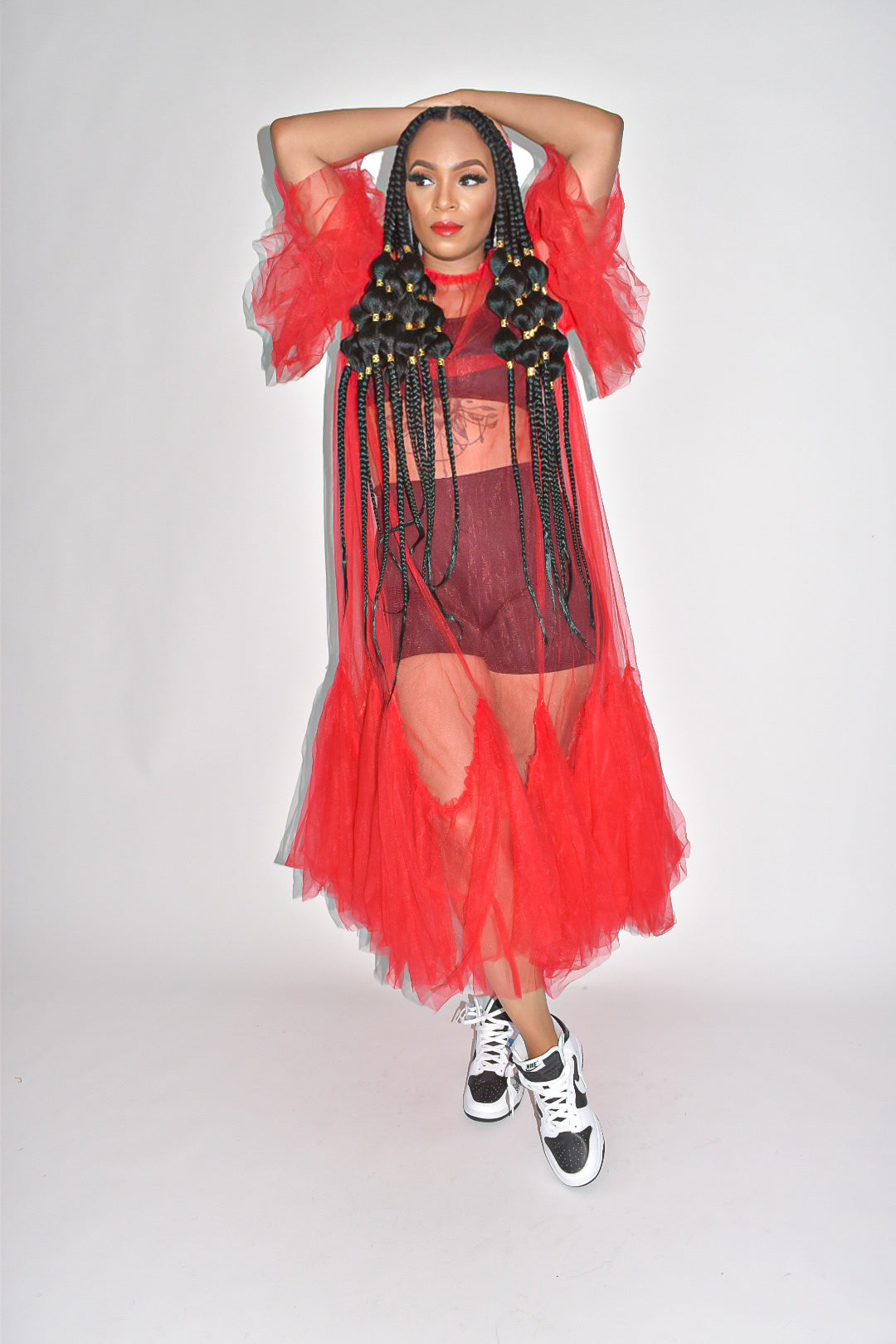 POPPIN Mesh and Tulle Sheer Dress (Available in Red, Black and Blue)