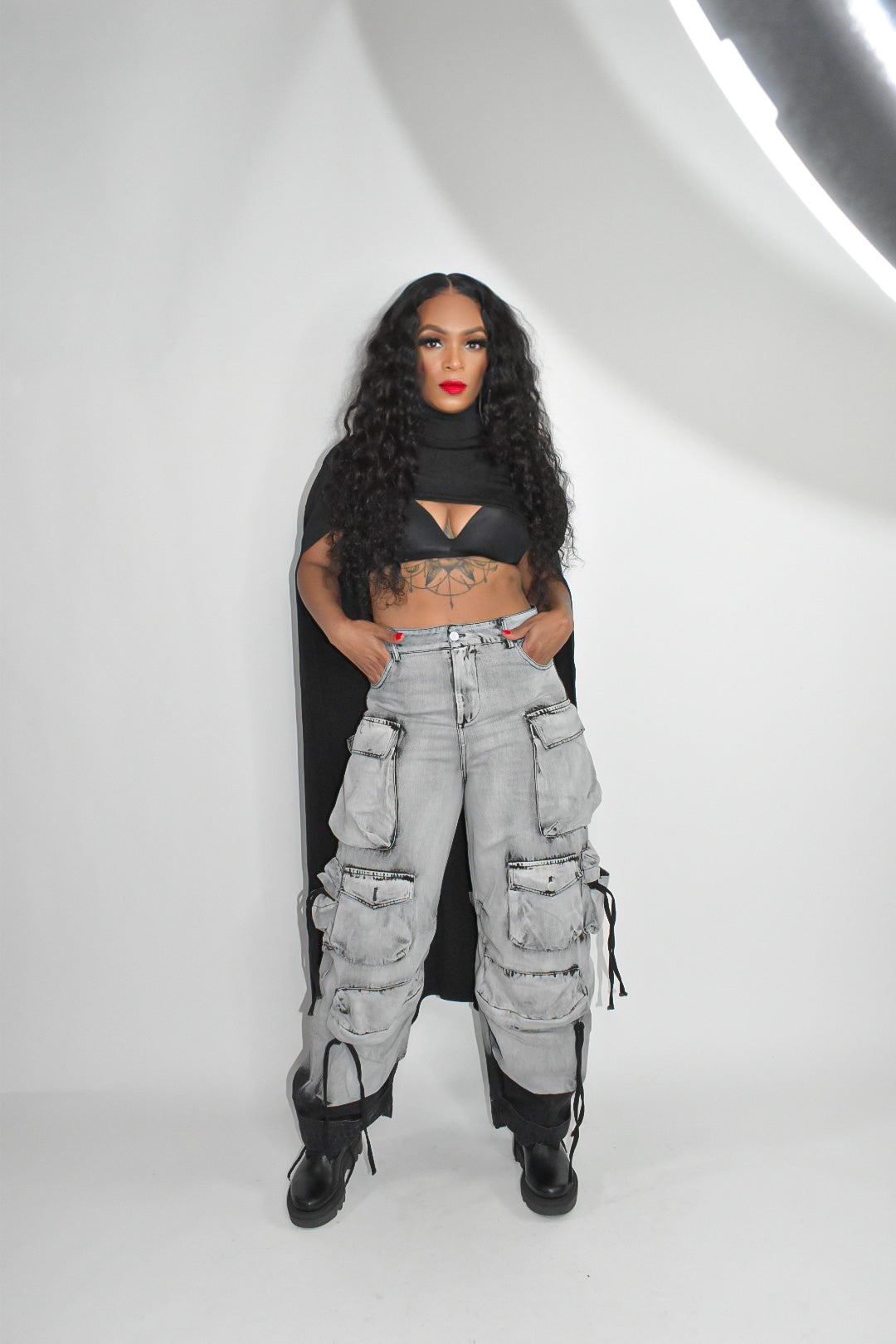 Draya Black High Neck Cape