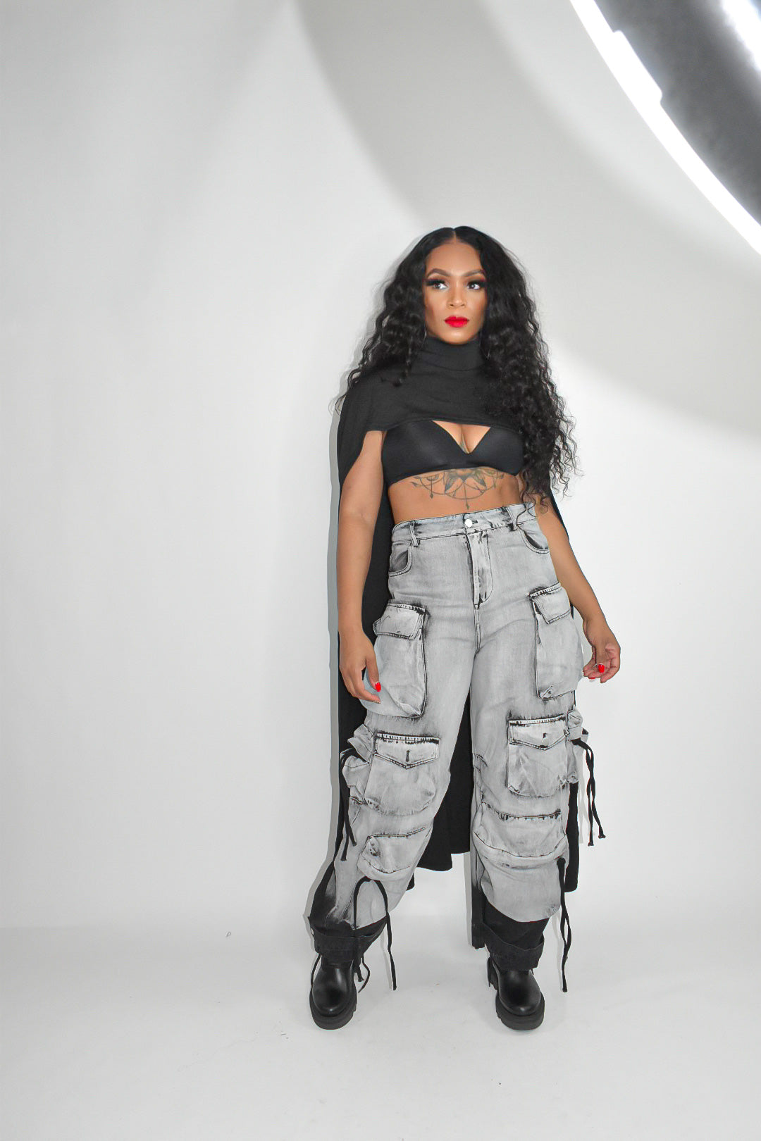 Draya Black High Neck Cape