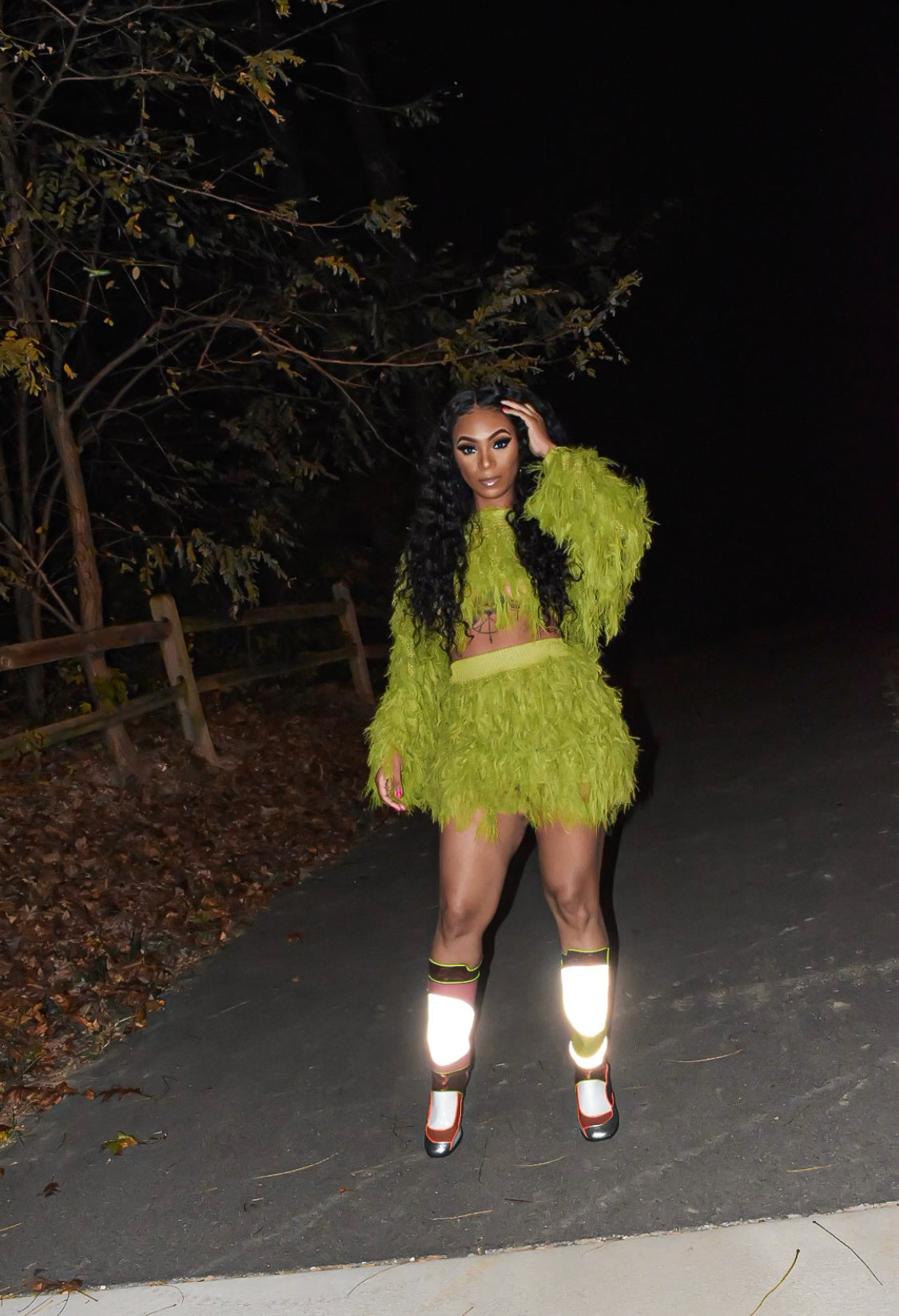 Olivia Feather Skirt Set (Olive)