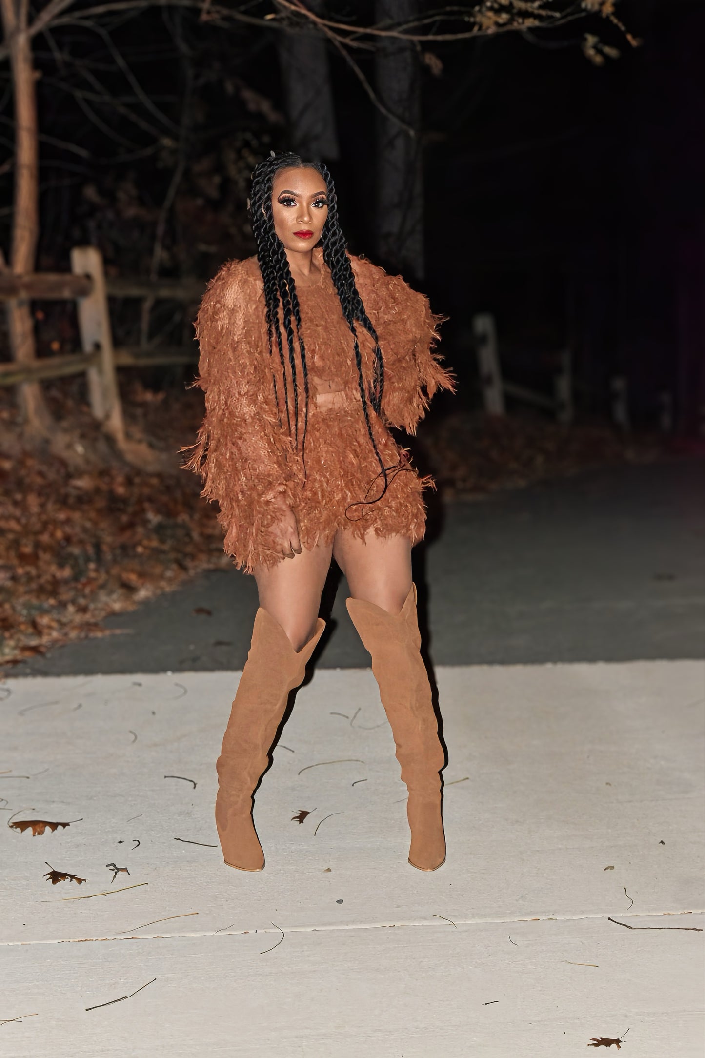Olivia Feather Skirt Set (Camel)