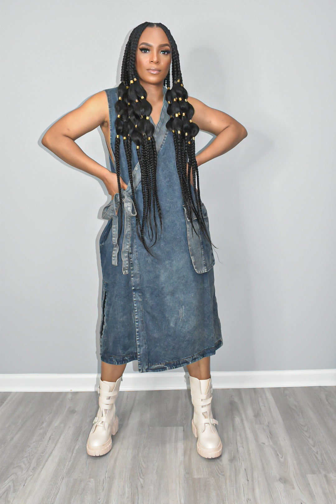 Cameo Wrapped Denim Dress