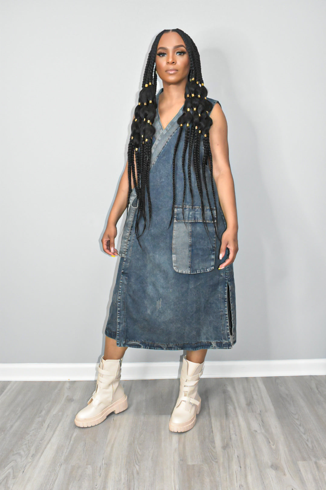 Cameo Wrapped Denim Dress POPPIN Chic Apparel Cameo Wrapped Denim Dress POPPIN Chic Apparel