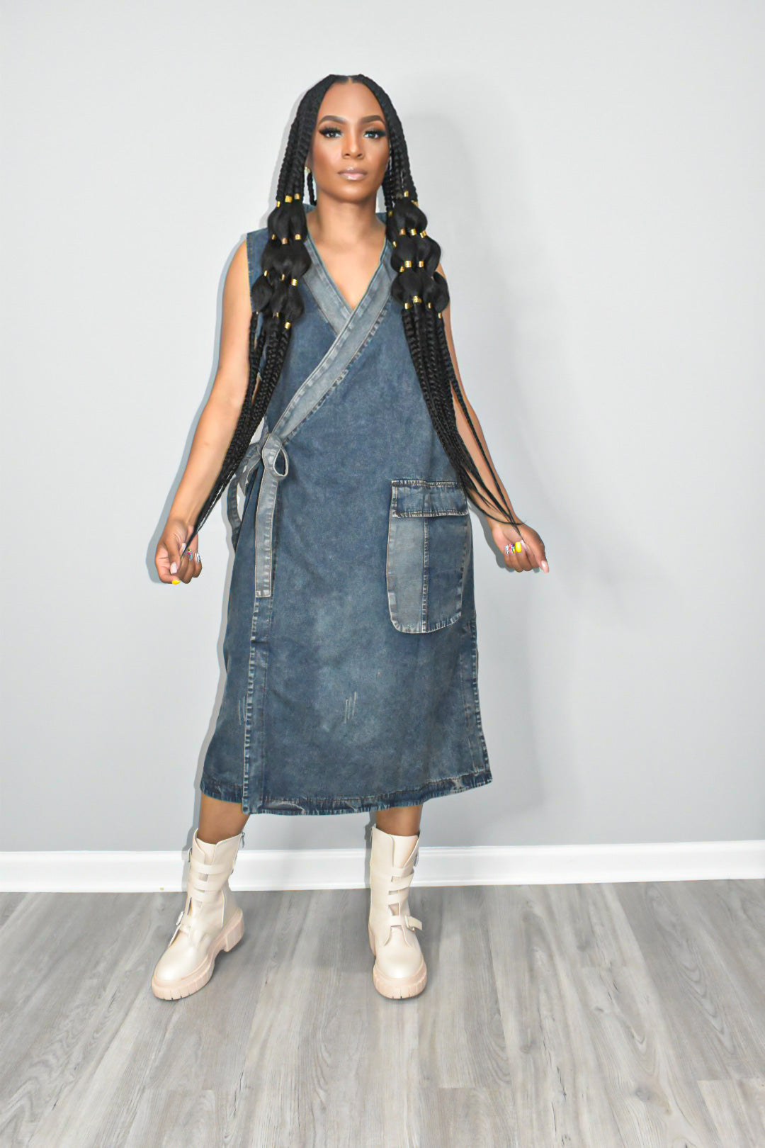 Cameo Wrapped Denim Dress