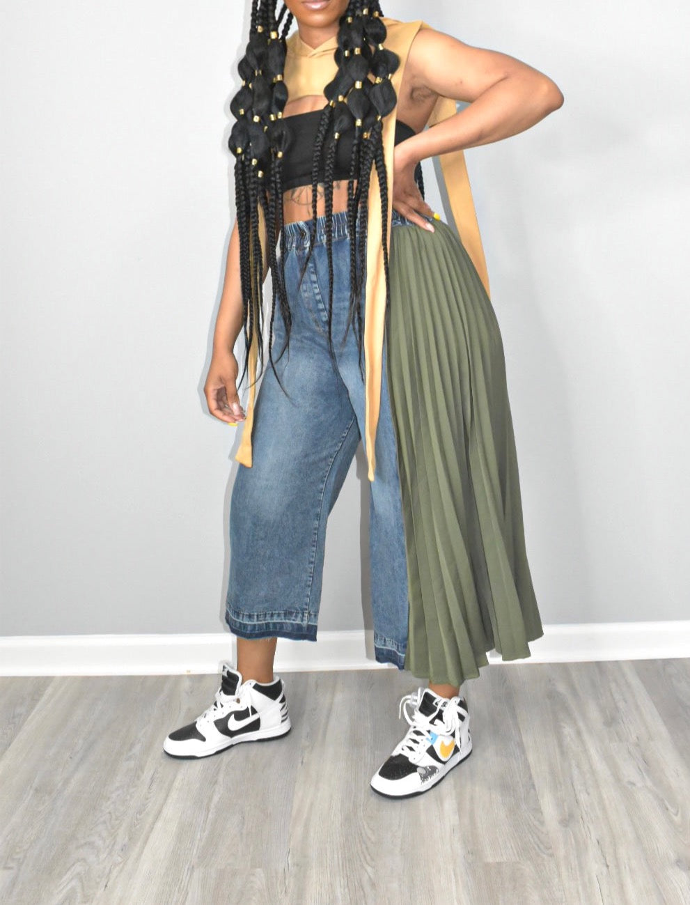 Pressure Denim and Pleated Capri Jeans