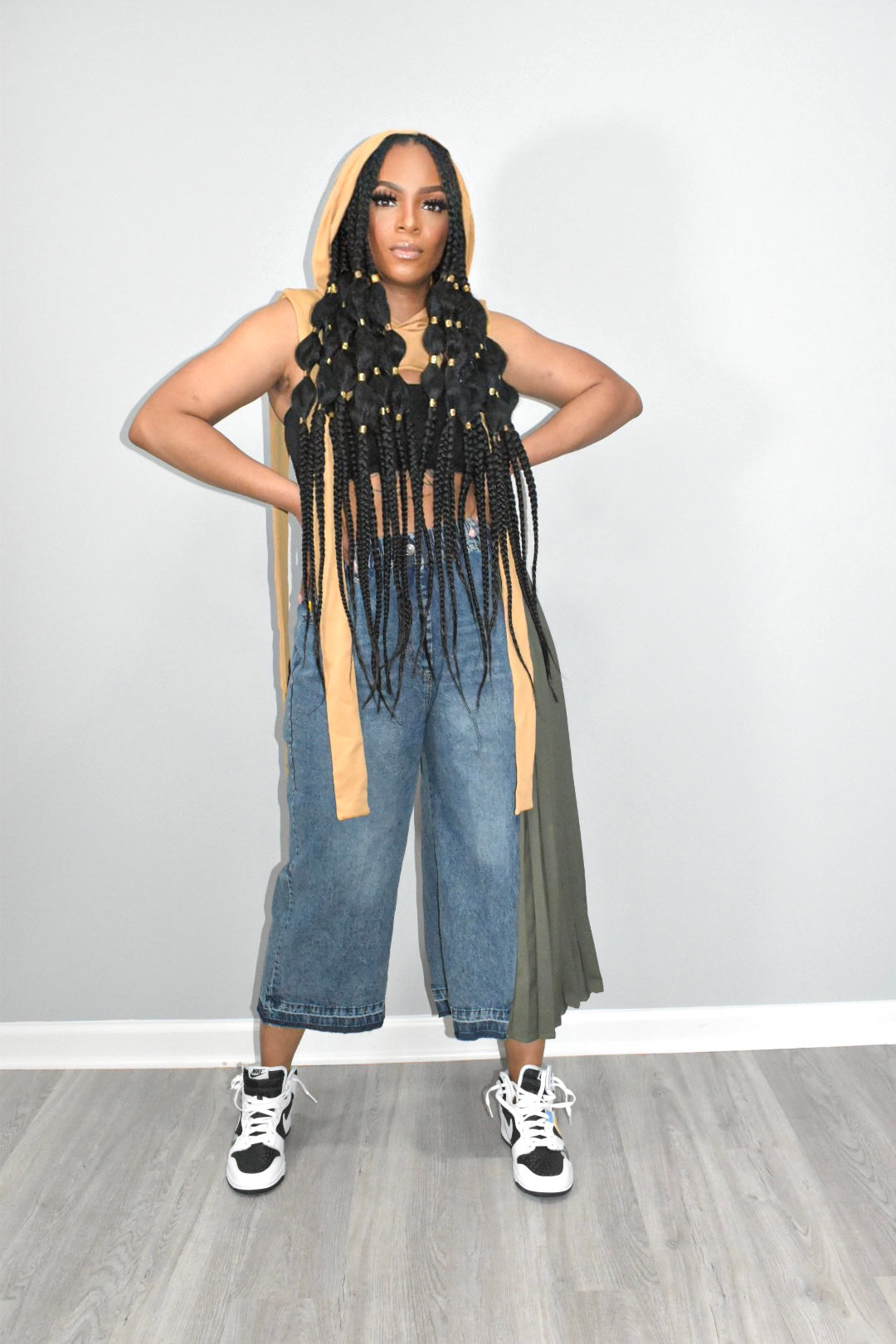 Pressure Denim and Pleated Capri Jeans