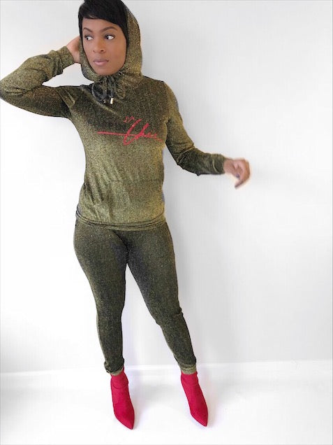 Nikki Glitter Green Jogger Set