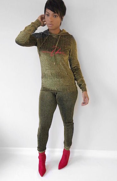 Nikki Glitter Green Jogger Set