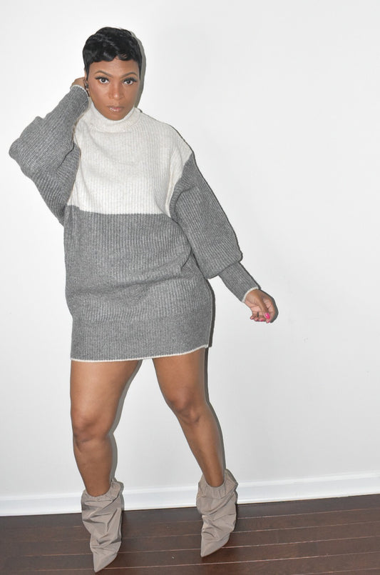 Color Block Turtle Neck Sweater Dress