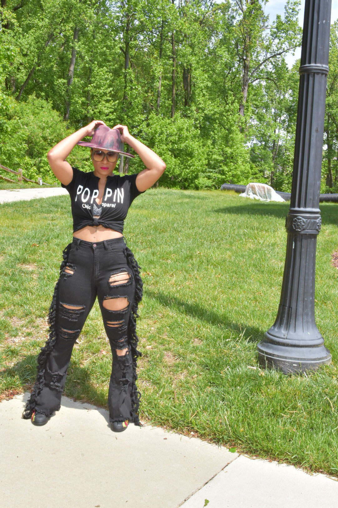 Black High Waisted Fringed and Distressed Jeans