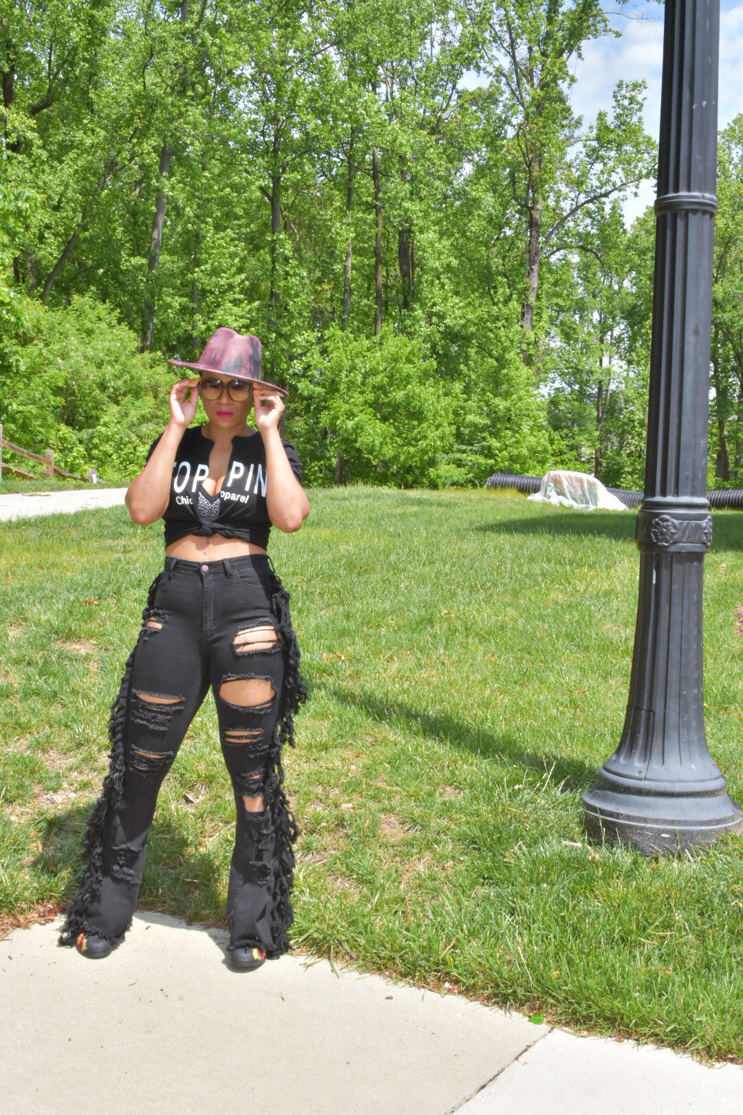 Black High Waisted Fringed and Distressed Jeans