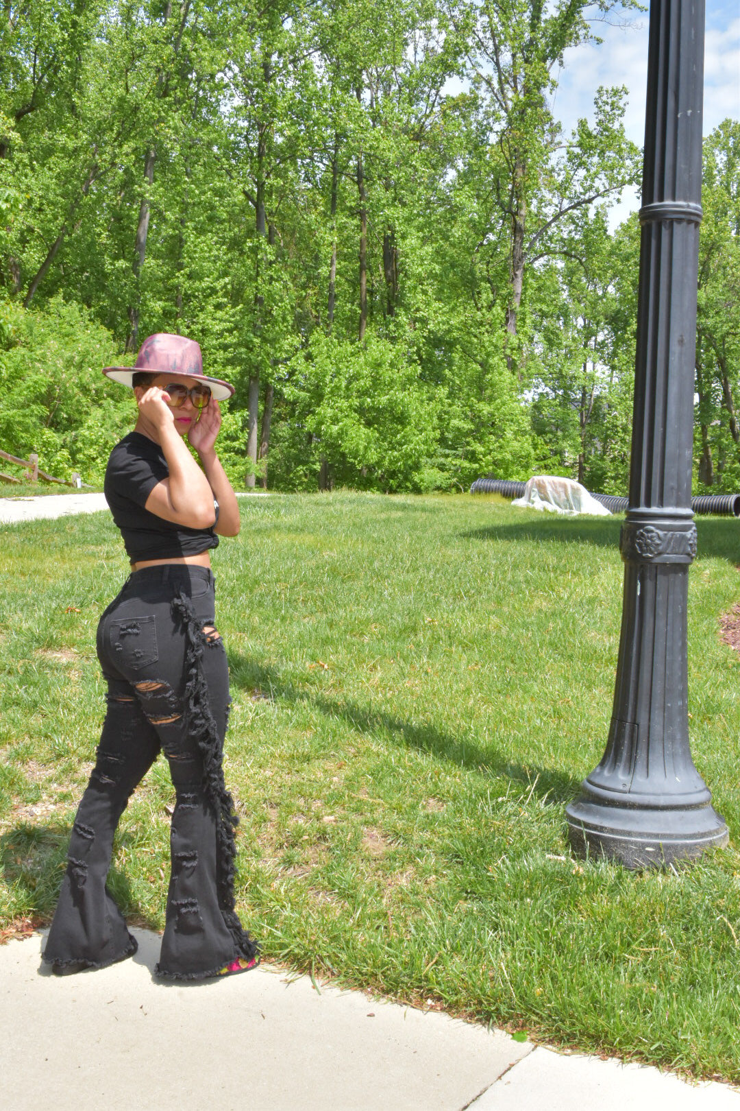 Black High Waisted Fringed and Distressed Jeans