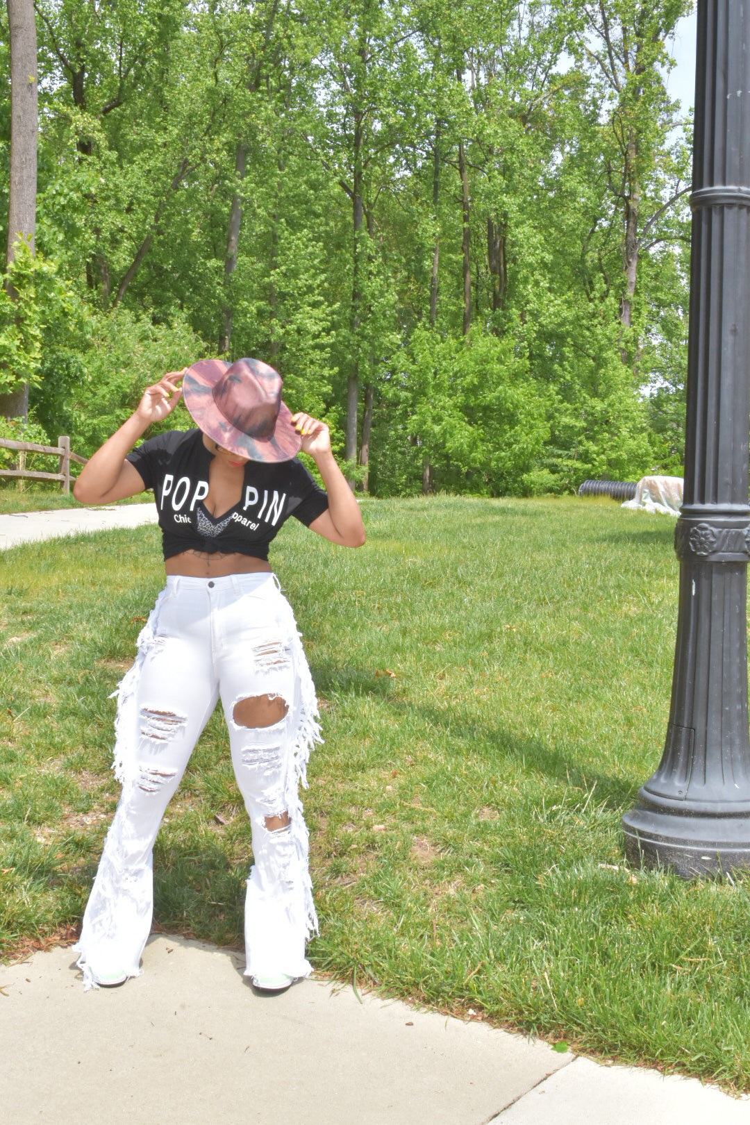 White High Waisted Fringed and Distressed Jeans