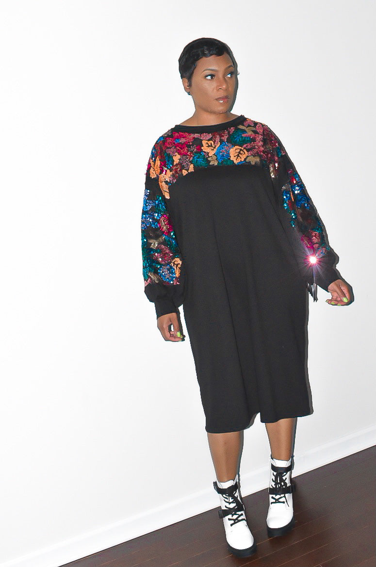 POPPIN Floral Sequin and Tassel Dress