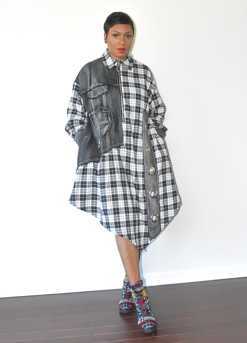 Plaid and Jean Shirt Dress