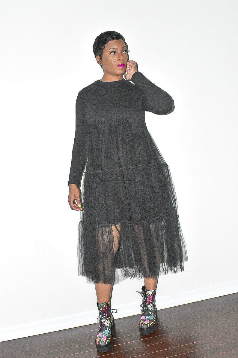 POPPIN Tulle Long Sleeved Dress