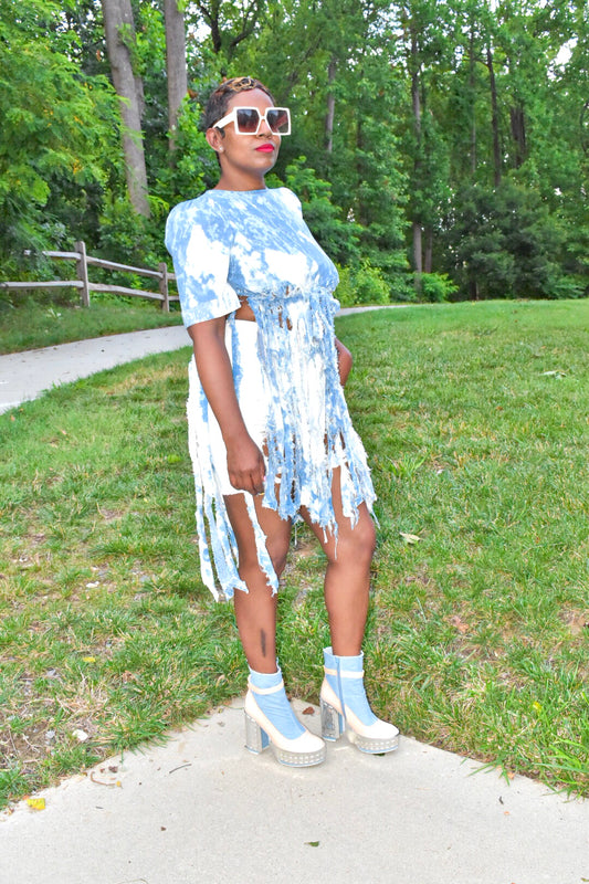 Light Denim POPPIN Fringe Jean Top