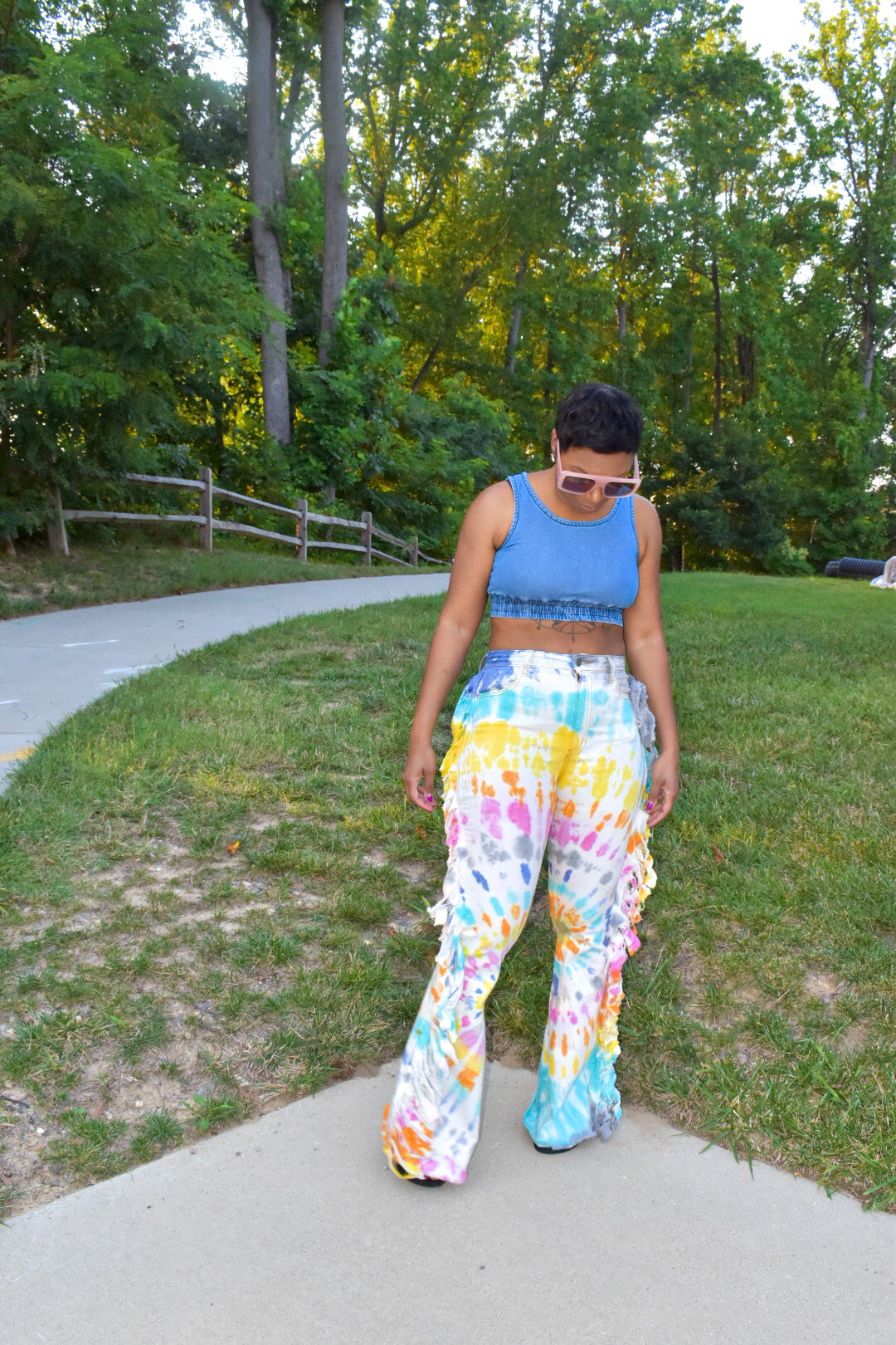 Color Me Bad Tie Dye Fringe Jeans