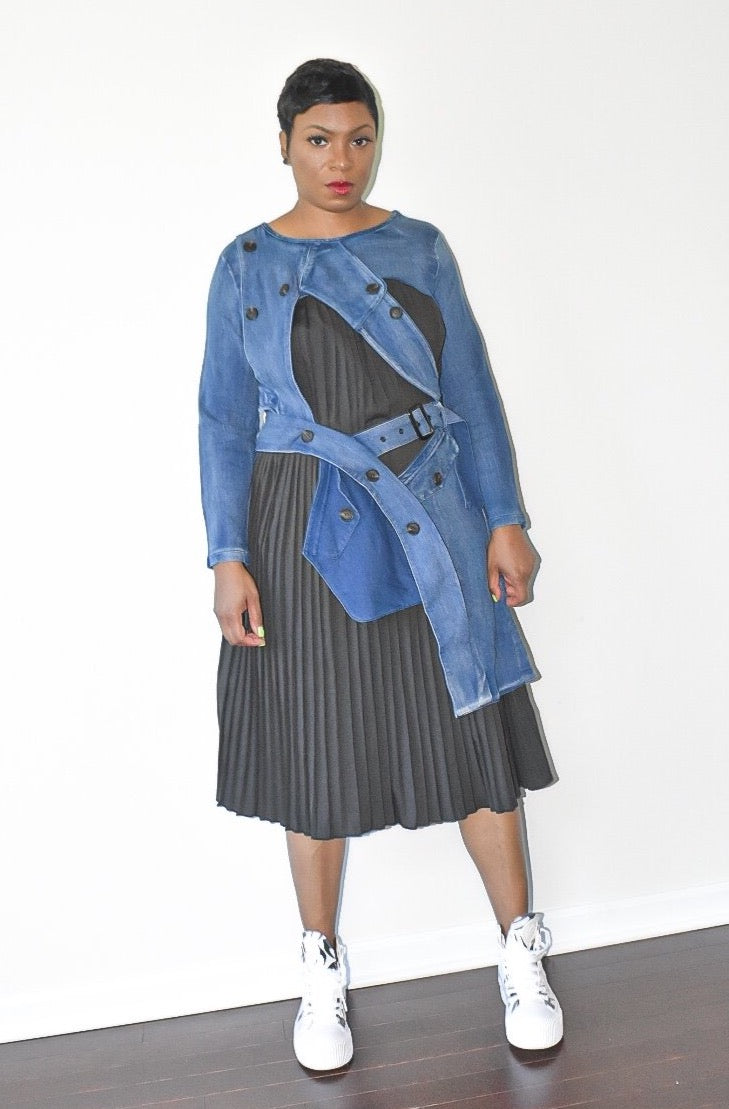 Denim Pleated Irregular Dress