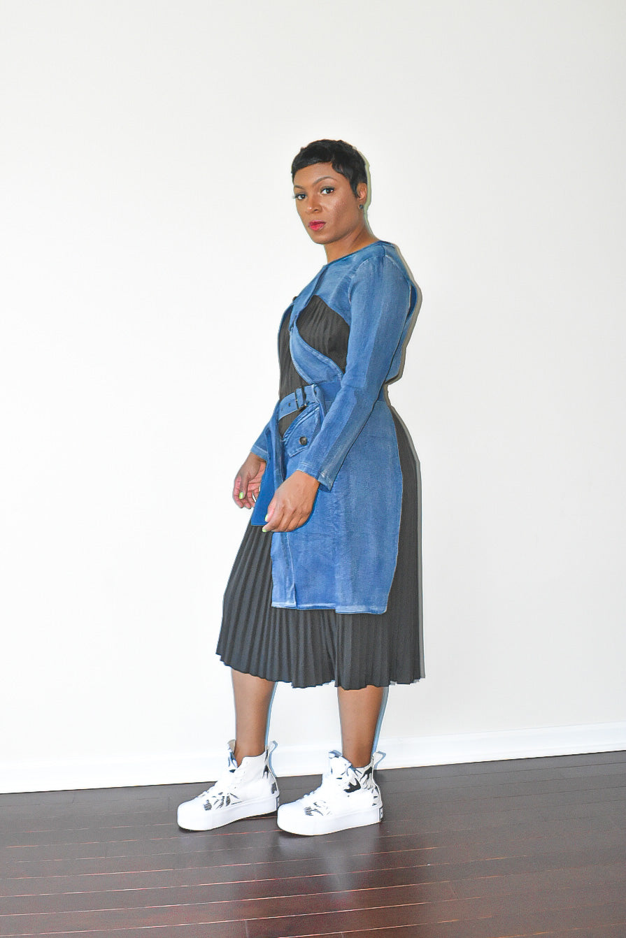 Denim Pleated Irregular Dress