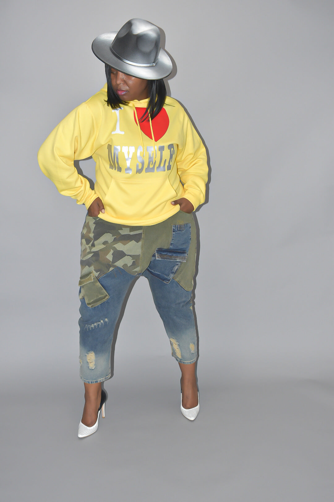 Camo and Denim Harem Pants