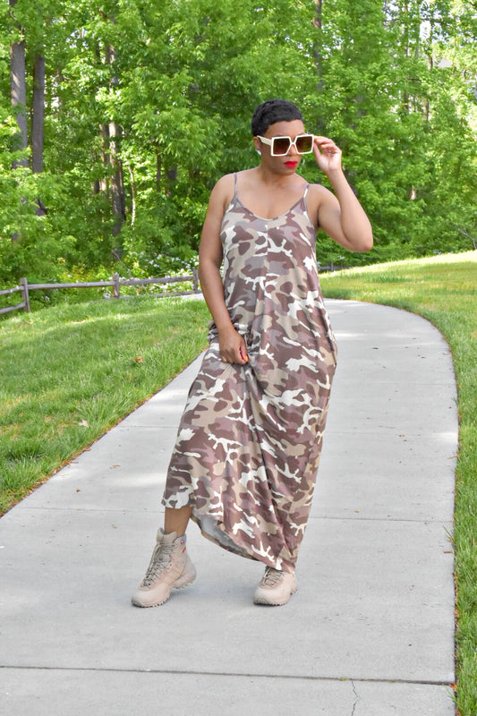 POPPIN Desert Camo Maxi Dress with Pockets