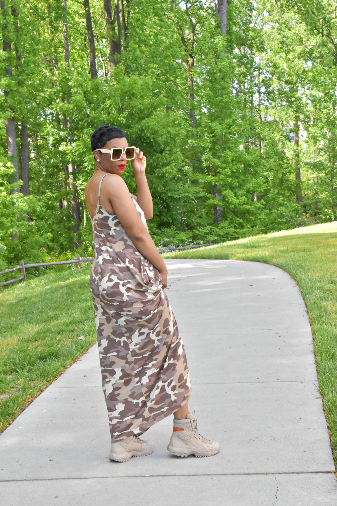 POPPIN Desert Camo Maxi Dress with Pockets