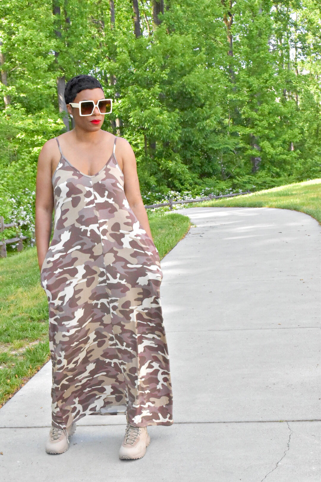 POPPIN Desert Camo Maxi Dress with Pockets