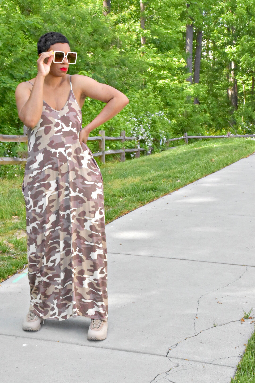 POPPIN Desert Camo Maxi Dress with Pockets