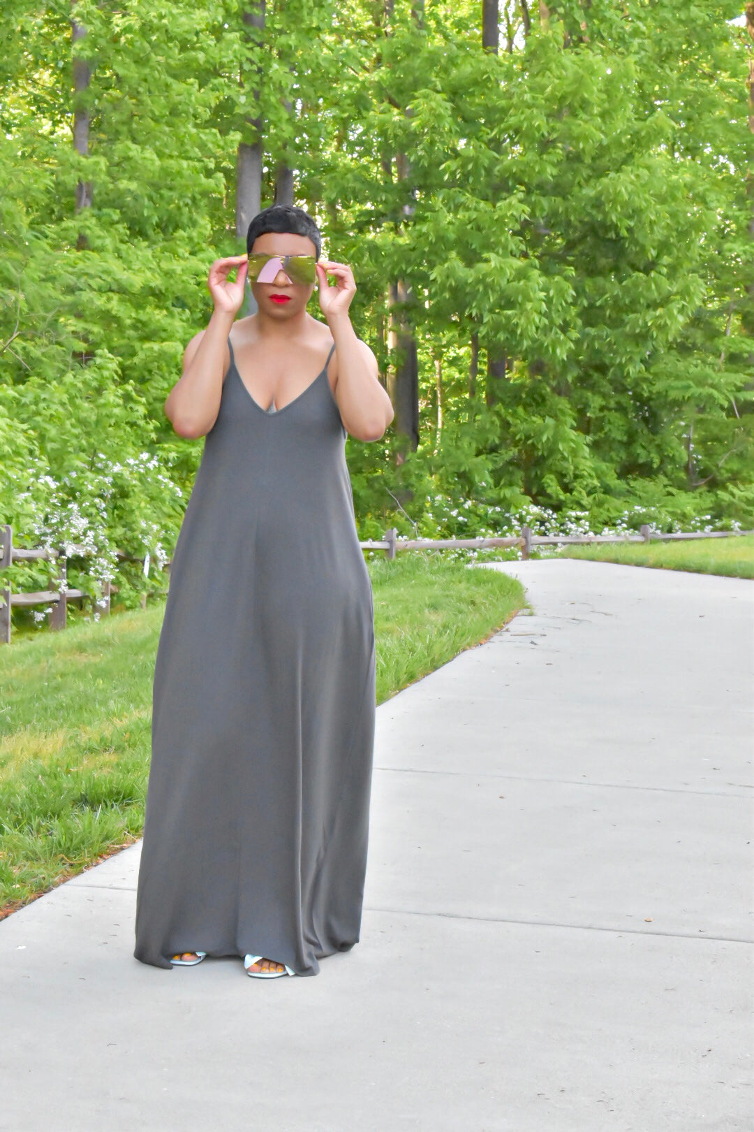 POPPIN Ash Grey Maxi Dress with Pockets