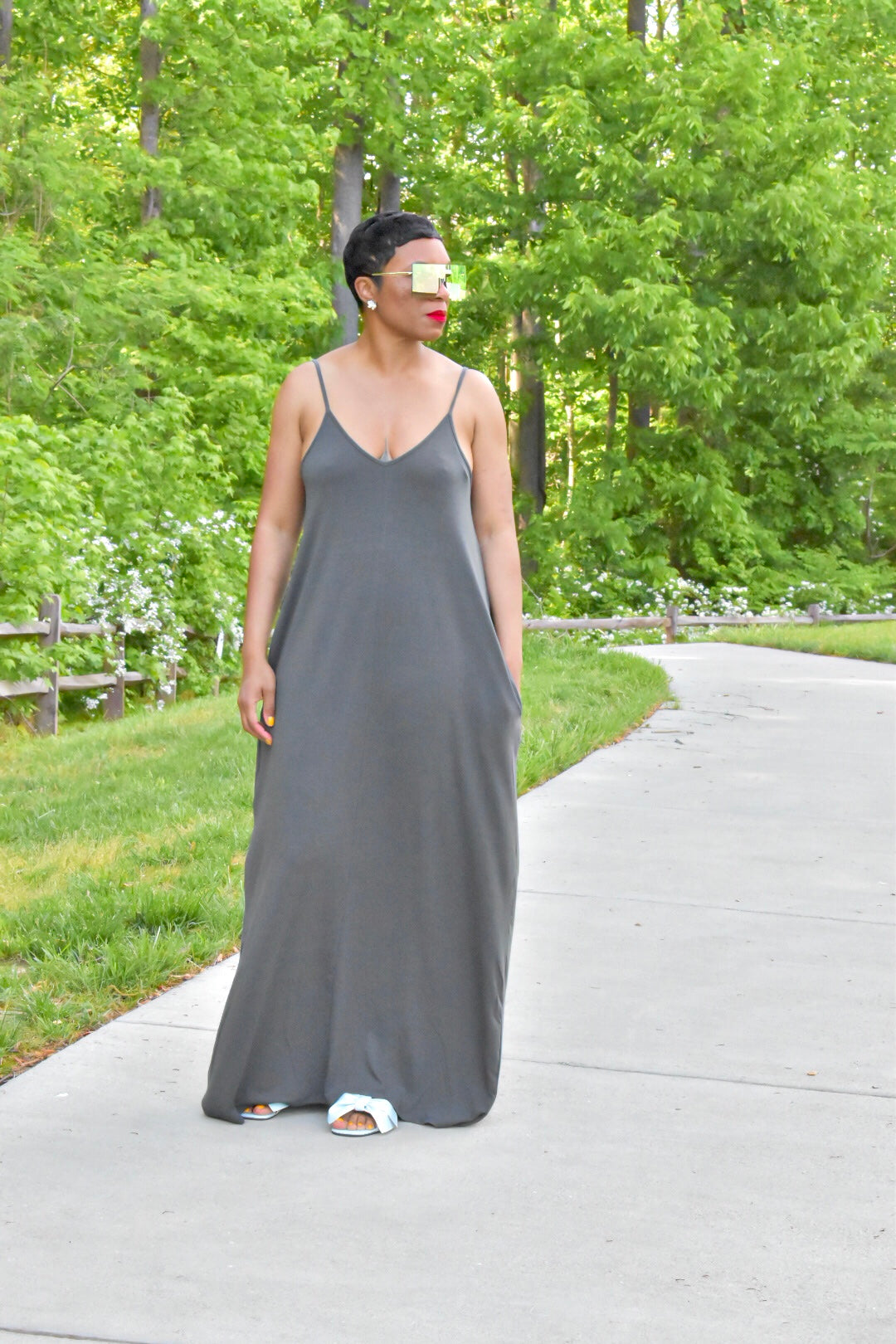 POPPIN Ash Grey Maxi Dress with Pockets