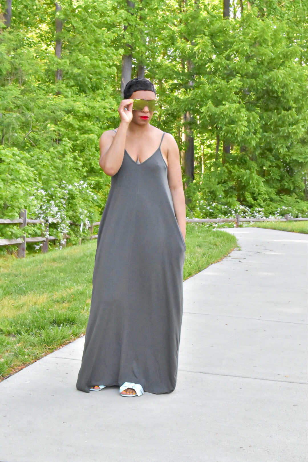 POPPIN Ash Grey Maxi Dress with Pockets
