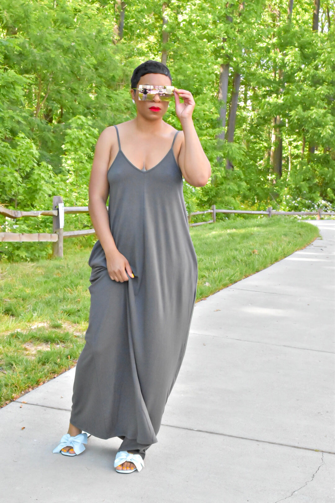 POPPIN Ash Grey Maxi Dress with Pockets