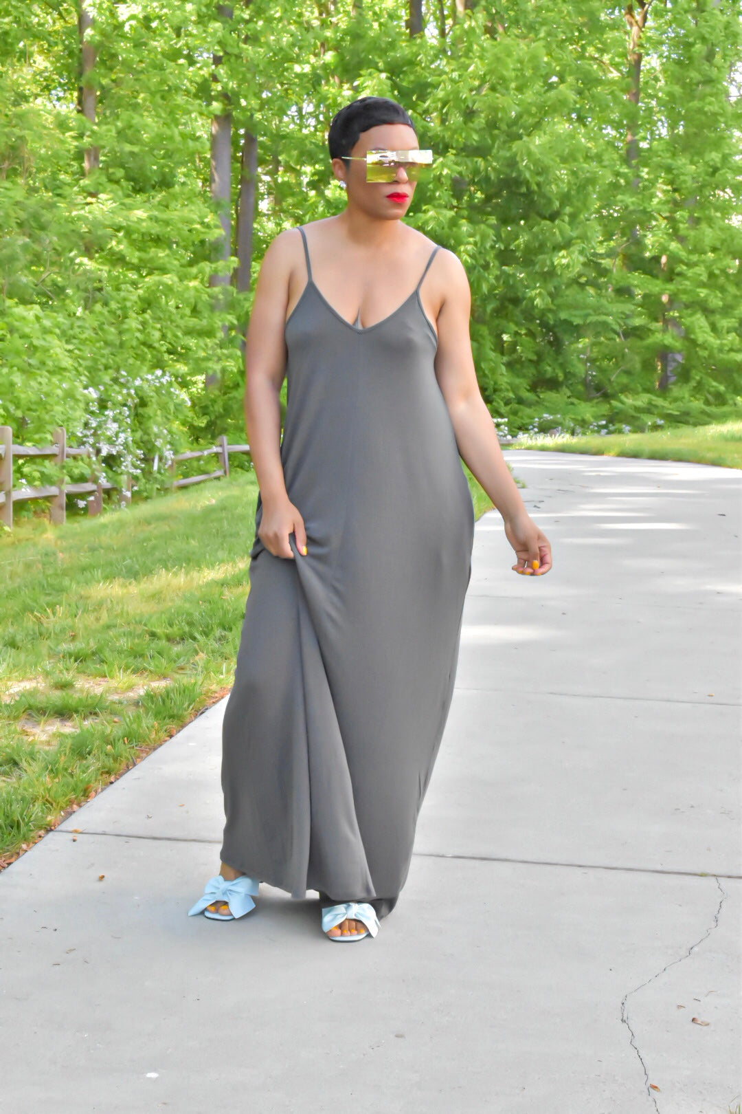 POPPIN Ash Grey Maxi Dress with Pockets