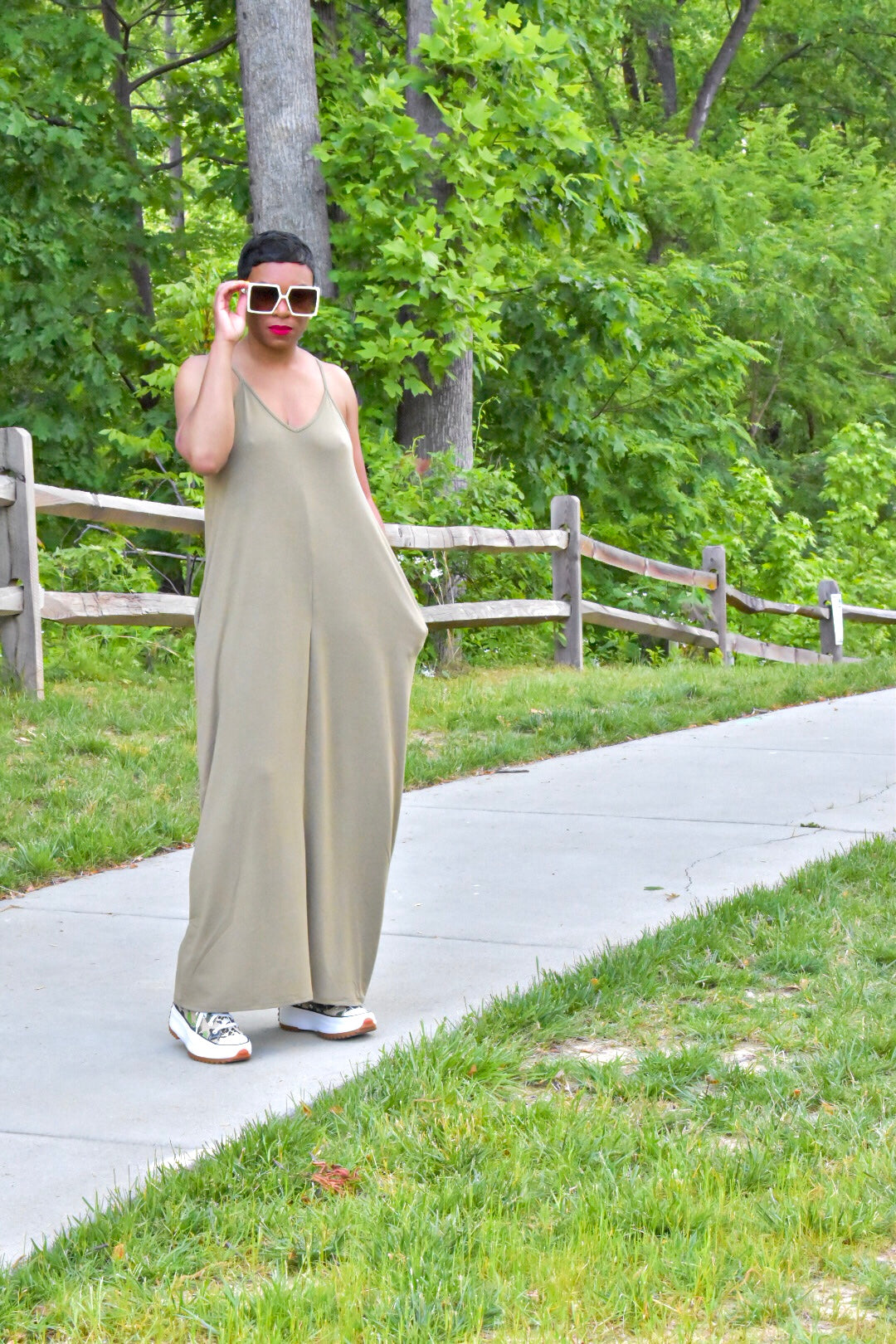 POPPIN Khaki Maxi Dress with Pockets