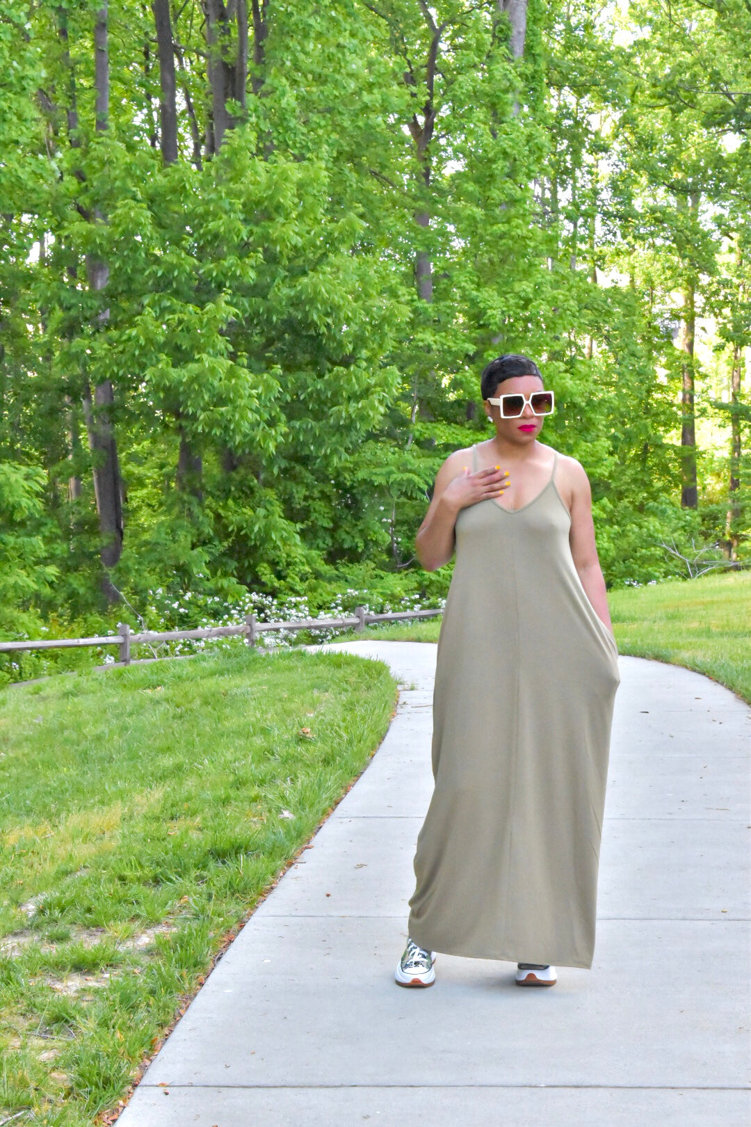 POPPIN Khaki Maxi Dress with Pockets