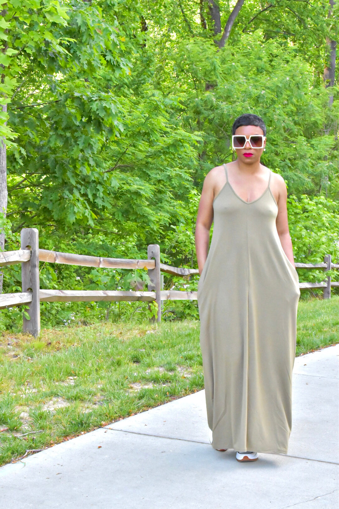 POPPIN Khaki Maxi Dress with Pockets