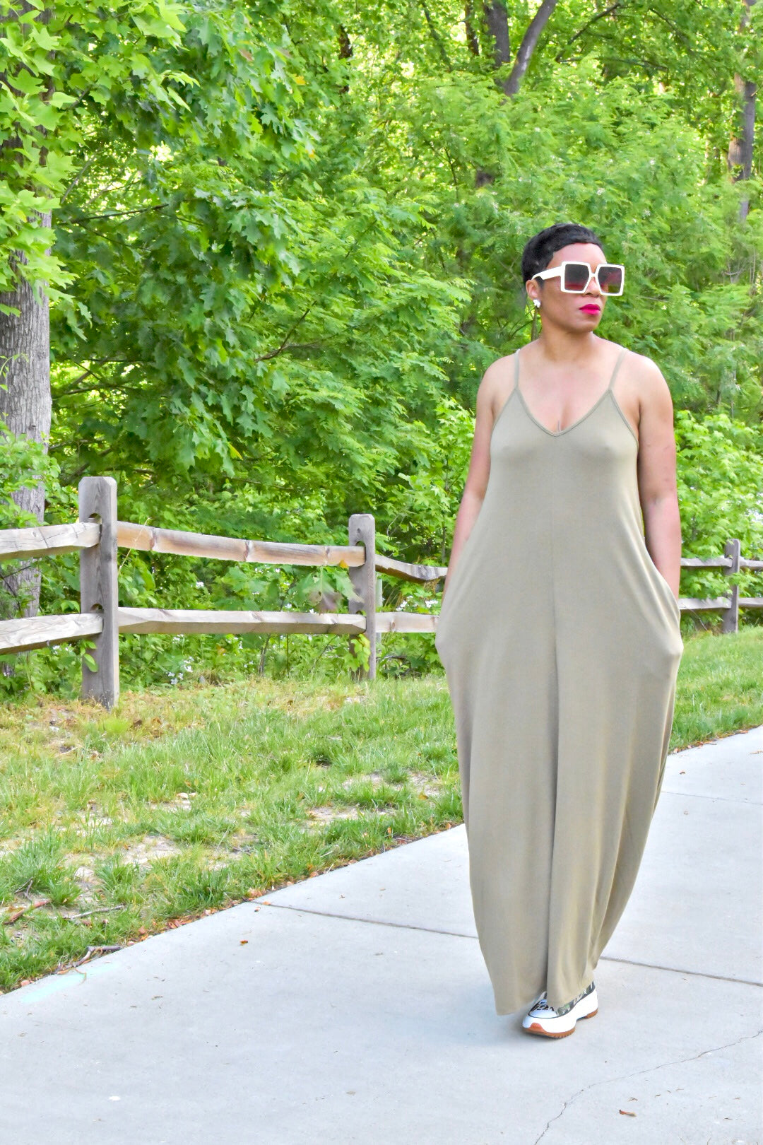 POPPIN Khaki Maxi Dress with Pockets