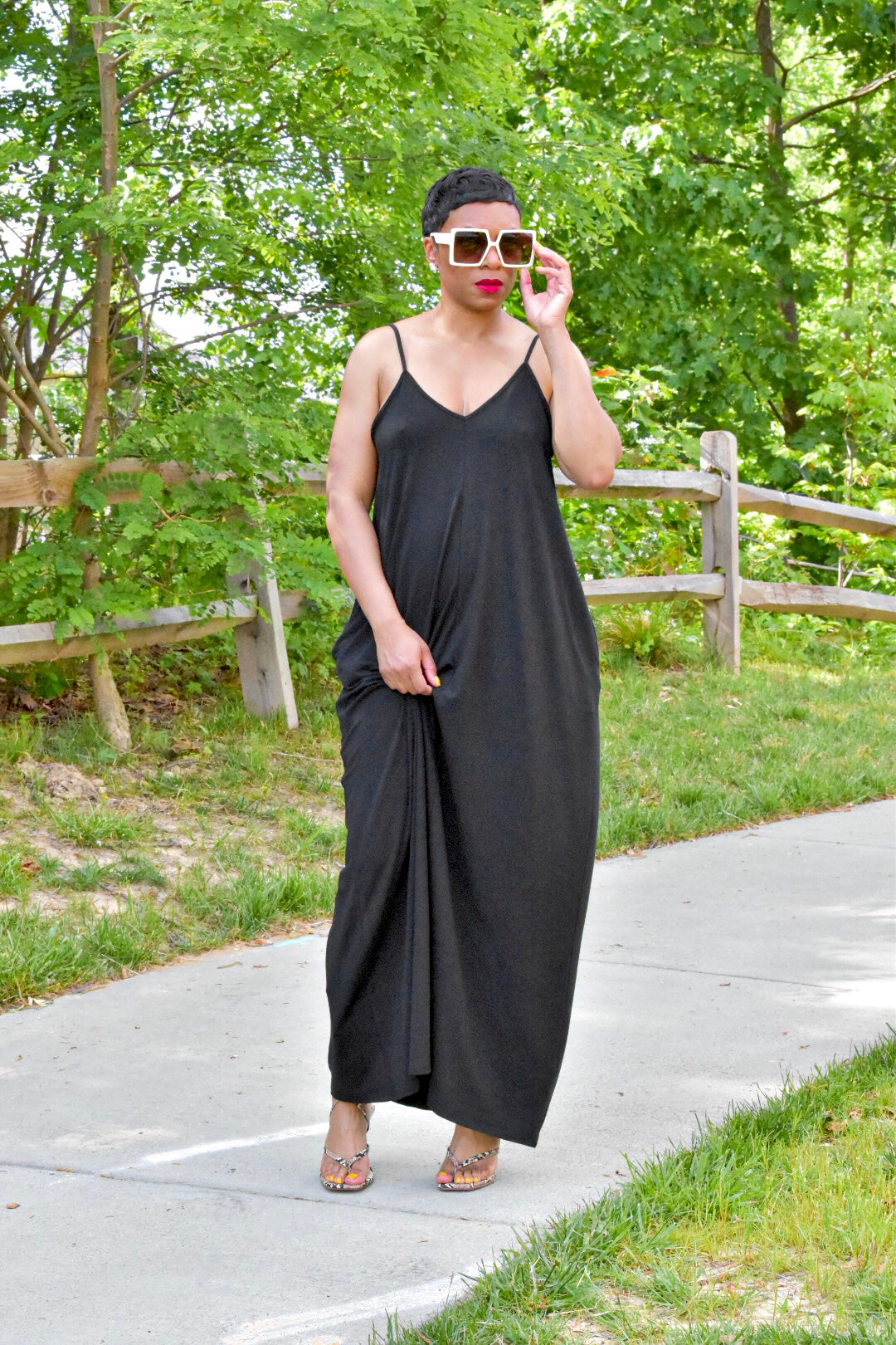 POPPIN Black Maxi Dress with Pockets