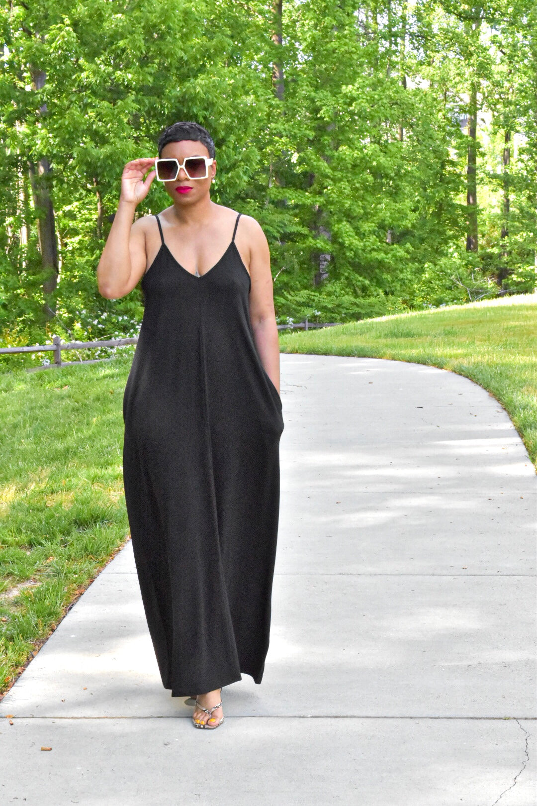 POPPIN Black Maxi Dress with Pockets