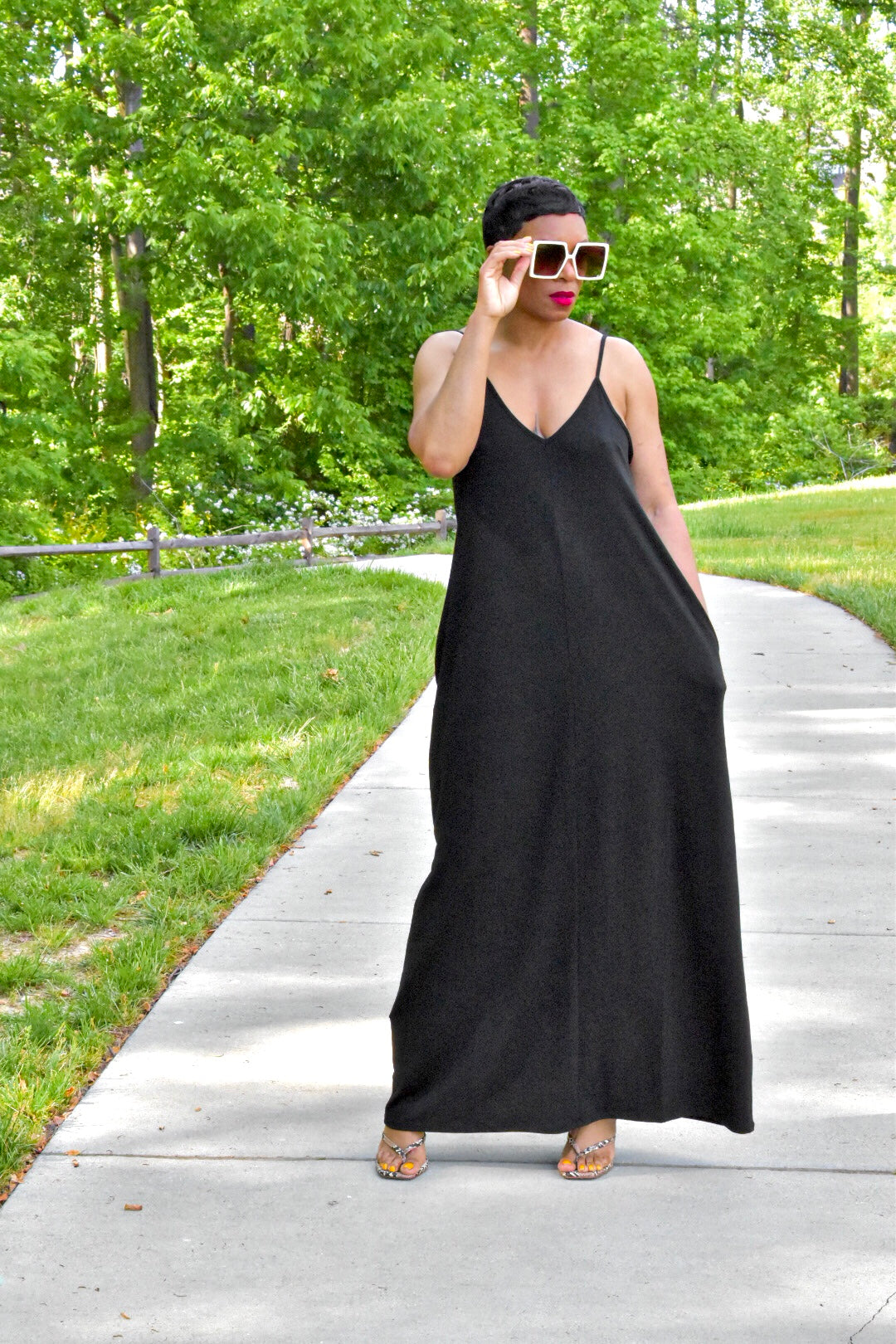 POPPIN Black Maxi Dress with Pockets