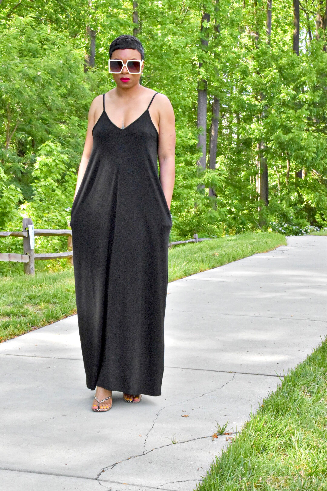 POPPIN Black Maxi Dress with Pockets