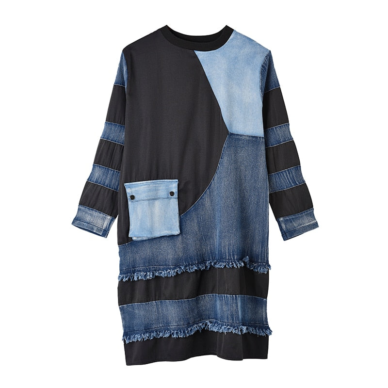 Denim Patchwork Pullover Dress
