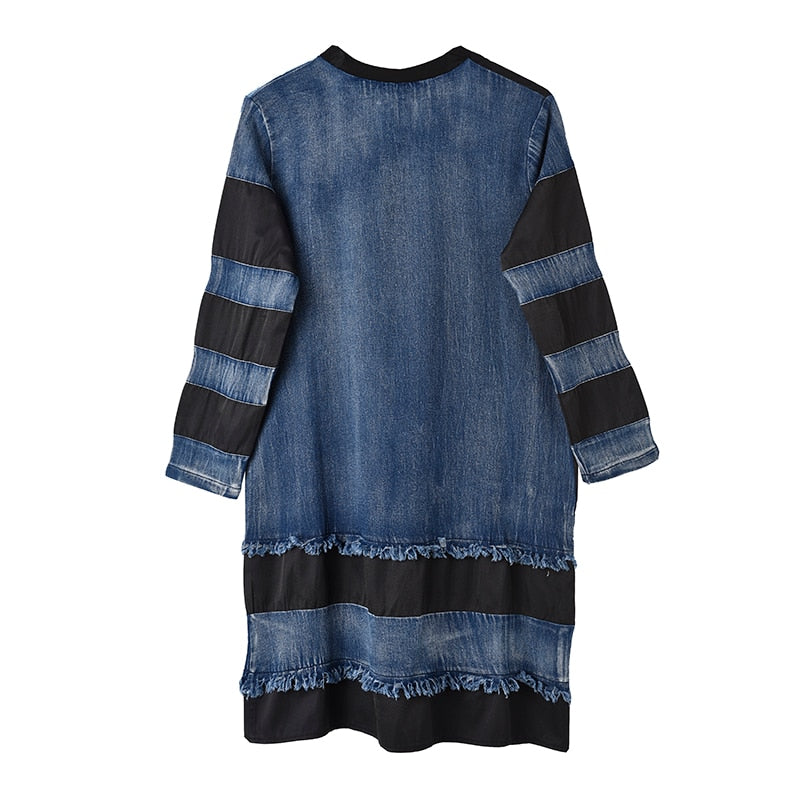 Denim Patchwork Pullover Dress