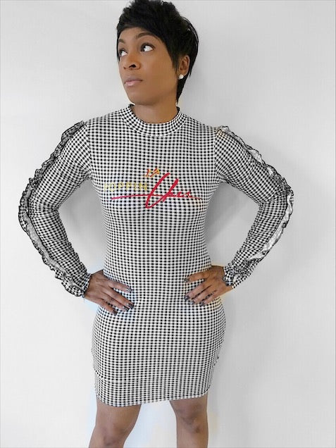 Laya Ruffled Long Sleeved Mini Checker Dress