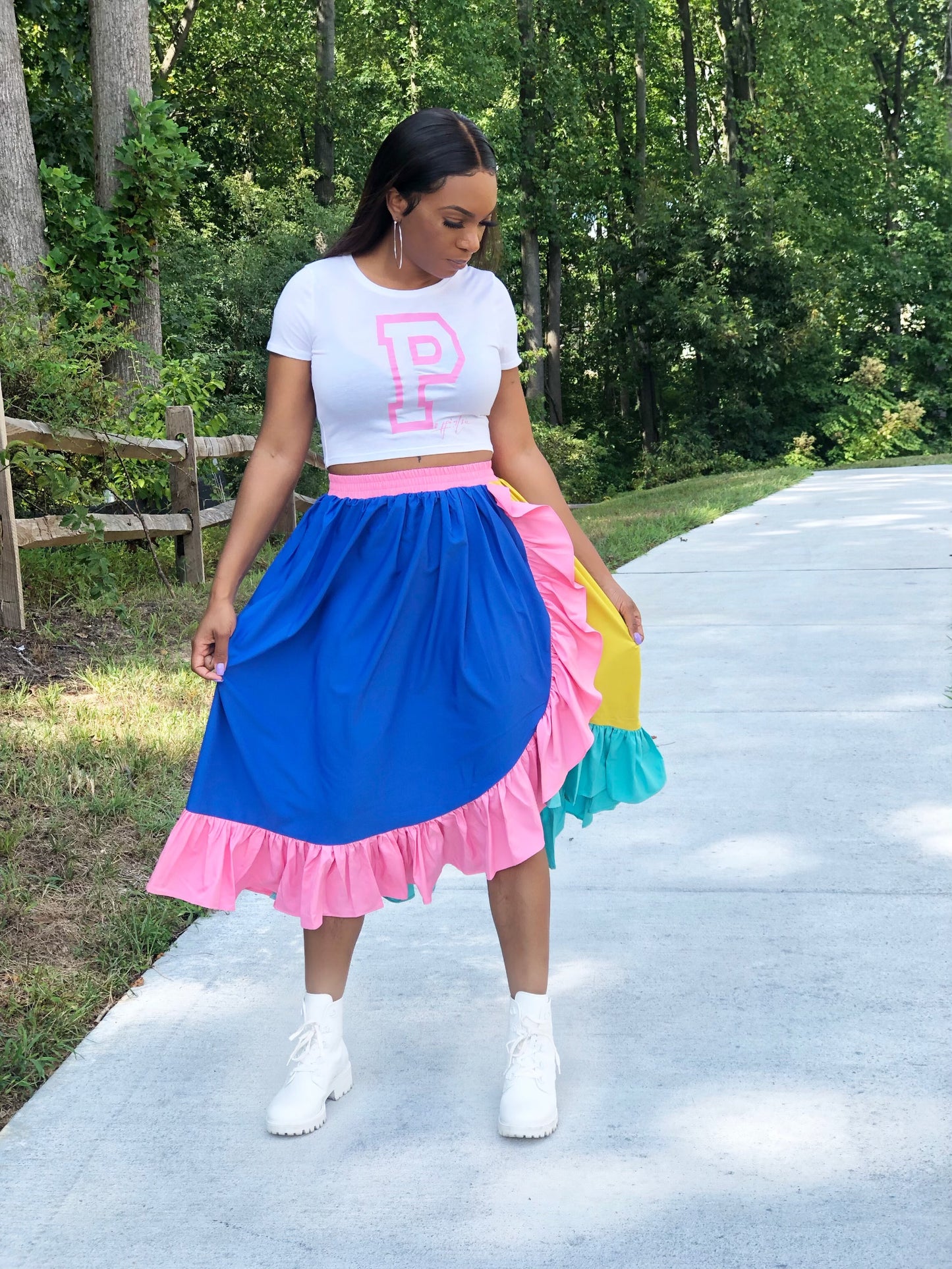 Color Block Ruffled Skirt